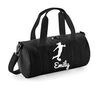 Personalised Female Footballer Barrel Bag Sports Holdall for Girls & Women, 12L Durable Gym Bag Training Kit Bag, 20x20x40cm Stylish Sports Equipment Storage - Black