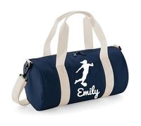 Personalised Female Footballer Barrel Bag Sports Holdall for Girls & Women, 12L Durable Gym Bag Training Kit Bag, 20x20x40cm Stylish Sports Equipment Storage - Navy
