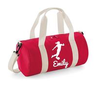 Personalised Female Footballer Barrel Bag Sports Holdall for Girls & Women, 12L Durable Gym Bag Training Kit Bag, 20x20x40cm Stylish Sports Equipment Storage - Red