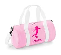 Personalised Female Footballer Barrel Bag Sports Holdall for Girls & Women, 12L Durable Gym Bag Training Kit Bag, 20x20x40cm Stylish Sports Equipment Storage - Pink