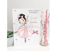 Personalised Female Girl Birthday Card Daughter Granddaughter Niece Sister Ballerina Ballet (Large A5, Brown Hair)
