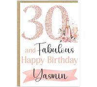 Personalised Female Milestone Birthday Cards - Custom Name 30th 40th 50th 60th 70th 80th 90th Rose Gold Champagne Fabulous Happy Birthday Greeting Cards A5 (30th)
