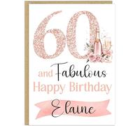 Personalised Female Milestone Birthday Cards - Custom Name 30th 40th 50th 60th 70th 80th 90th Rose Gold Champagne Fabulous Happy Birthday Greeting Cards A5 (60th)