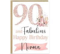Personalised Female Milestone Birthday Cards - Custom Name 30th 40th 50th 60th 70th 80th 90th Rose Gold Champagne Fabulous Happy Birthday Greeting Cards A5 (90th)