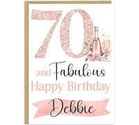 Personalised Female Milestone Birthday Cards - Custom Name 30th 40th 50th 60th 70th 80th 90th Rose Gold Champagne Fabulous Happy Birthday Greeting Cards A5 (70th)