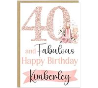 Personalised Female Milestone Birthday Cards - Custom Name 30th 40th 50th 60th 70th 80th 90th Rose Gold Champagne Fabulous Happy Birthday Greeting Cards A5 (40th)