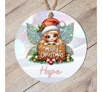 Personalised Festive Children's Fairy Hanging Decor Gift - Cute Winged Girl Elf Bauble with Custom Own Name Christmas Tree Decoration (Blonde iridescent wings, MDF Wood - Indoor use only)
