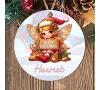 Personalised Festive Children's Fairy Hanging Decor Gift - Cute Winged Girl Elf Bauble with Custom Own Name Christmas Tree Decoration (Ginger orange wings, MDF Wood - Indoor use only)