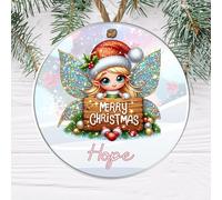 Personalised Festive Children's Fairy Hanging Decor Gift - Cute Winged Girl Elf Bauble with Custom Own Name Christmas Tree Decoration (Blonde iridescent wings, Acrylic - Indoor & Outdoor use)