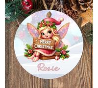 Personalised Festive Children's Fairy Hanging Decor Gift - Cute Winged Girl Elf Bauble with Custom Own Name Christmas Tree Decoration (Blonde pink multi wings, MDF Wood - Indoor use only)