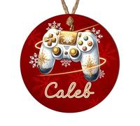 Personalised Festive Gaming Controller Hanging Decoration - Cute Gaming Pad Bauble with Custom Name, For Children & Grandchildren Gifts (White & gold controller, MDF Wood - Indoor use only)