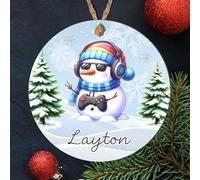 Personalised Festive Gaming Hanging Christmas Tree Bauble - Cute Reindeer, Gingerbread Man, Penguin & Snowman Childrens Name Keepsake (Snowman, MDF Wood - Indoor use only)