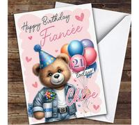 Personalised Fiancee 21st Birthday Card Teddy Bear With Balloons | Personalised Birthday Card For Fiancee, Her, 21st, Bears, Animals, Milestone Birthdays