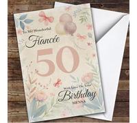 Personalised Fiancee 50th Birthday Card Vintage Style | Personalised Birthday Card For Fiancee, Her, 50th, Milestone Birthdays