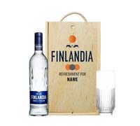 Personalised Finlandia Finland Vodka with Vodka Glass in Wooden Box Gift Set - Smooth Nordic 70cl - Ideal Alcohol Gift Set for Men or Women - Personalised Keepsake Box
