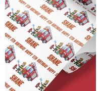 Personalised Fire Engine Wrapping Paper | Custom Name & Age | 61cm Wide Rolls | Birthday Gift Wrap | Bespoke Kids Wrapping Paper | Fire Truck Gift Wrap | 1-8 Metres | Recyclable & Matte Finish
