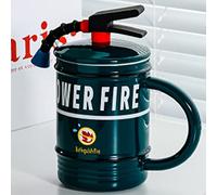Personalised Fire Extinguisher Mug, Ceramic Coffee Cup with Lid and Spoon, Funny Cappuccino Cup, 3D Creative Cups, Tea Cups, Drink Cup, Water Cup, Gifts for Men, Father's Day Gift (Green)