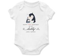 Personalised First Birthday as My Daddy Babygrow Custom Name Penguin Vest for Baby Boy Girl New Dad Bday Gift, 3-6 Months, White