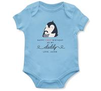 Personalised First Birthday as My Daddy Babygrow Custom Name Penguin Vest for Baby Boy Girl New Dad Bday Gift, 6-12 Months, Light Blue