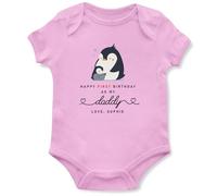 Personalised First Birthday as My Daddy Babygrow Custom Name Penguin Vest for Baby Boy Girl New Dad Bday Gift, 3-6 Months, Light Pink