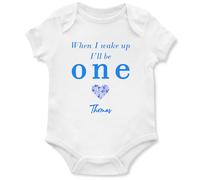 Personalised First Birthday Babygrow for Baby Boy When I Wake Up I'll Be One Vest Custom Name 1st Bday Gift Keepsake, 6-12 Months, White