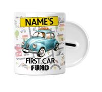 Personalised - First Car Fund - Money Saving Box - Piggy Bank - 17th Birthday Gift - Learner Driver Savings Jar - Keepsake Christmas - Mens Teens Boys Gifts