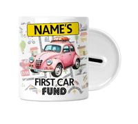 Personalised - First Car Fund - Money Saving Box - Piggy Bank - 17th Birthday Gift - Learner Driver Savings Jar - Keepsake Christmas - Ladies Teens Girls Gifts