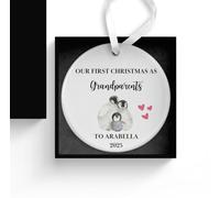 Personalised First Christmas as Grandparents Bauble, New Grandparent Gift, Xmas Tree Ceramic Ornament, Penguin Decoration, with Gift Box and Ribbon