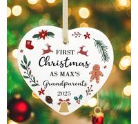 Personalised First Christmas as Grandparents Ornament | Heart-Shaped Ceramic Bauble | Christmas Keepsake Gift for Grandad Grandma Nanny from Grandchild