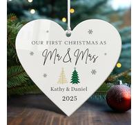 Personalised First Christmas as Mr and Mrs 2025 Tree Decorations 1st Christmas Baubles Gifts Xmas Gifts Custom Christmas Ornaments for Men Married Engaged New Couple Wife (Design 2, Heart)