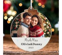Personalised First Christmas as Mr and Mrs 2026 Christmas Bauble with Photo Custom Xmas Tree Decorations Ornaments for Married Engaged Couple Gifts for Him and Her (Design 2)