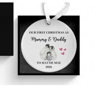 Personalised First Christmas as Mummy and Daddy Bauble, Baby's 1st Xmas