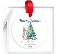 Personalised First Christmas Baby Blue Bunny - First Christmas Ornament Boy - First Christmas Bauble - Babies First Xmas Tree Decoration - Custom Baby Boy Name Gift Keepsake
