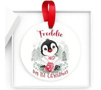 Personalised First Christmas Baby Penguin Ornament - Unisex First Christmas Bauble - Custom Babies First Xmas Tree Decoration - Unique Newborn Keepsake Gift
