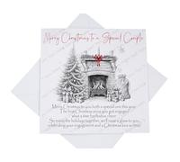 Personalised First Christmas Being Engaged Card, New Engagement Christmas Card, Sketchy Fireplace Special Couple Card with Poem Verse, Custom Festive Card (Not Personalised)