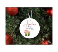 Personalised First Christmas Ceramic Tree Decoration | Custom Name, Round Ornament, Baby's 1st Christmas, Tree Hanging, Keepsake Decoration