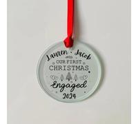 Personalised First Christmas Engaged, Married, New Baby, 1st Xmas In Our New Home Glass Bauble Ornament, 2025 Tree Decoration, Custom Couple's Names