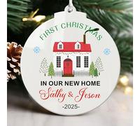Personalised First Christmas in New Home 2025, New Home Christmas Bauble, 1st Xmas Bauble, Our First Homes Ornament, Xmas Decoration Gifts for Family (Design 1, Round)