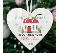 Personalised First Christmas in New Home 2025, New Home Christmas Bauble, 1st Xmas Bauble, Our First Homes Ornament, Xmas Decoration Gifts for Family (Design 1, Heart)