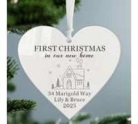 Personalised First Christmas in New Home 2025, New Home Christmas Bauble, 1st Xmas Bauble, Our First Homes Ornament, Xmas Decoration Gifts for Family (Design 2, Heart)