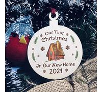 Personalised First Christmas In Our New Home Hanging Wood Bauble Novelty Home Couple Gift Date Year Wooden Bauble Christmas Tree Decoration