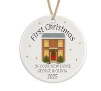 Personalised First Christmas in Your New Home 2025 Ceramic Ornament, Housewarming Christmas Tree Bauble Decoration (Town house customised with name/s)