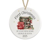 Personalised First Christmas in Your New Home 2025 Ceramic Ornament, Housewarming Christmas Tree Bauble Decoration (Armchair customised with name/s)