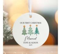 Personalised First Christmas Married Bauble, Hanging Tree Decor with Couples Names, Custom Holiday Keepsake Gift