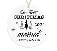 Personalised First Christmas Married Ceramic Ornament, Xmas Tree Bauble Decoration (trees)
