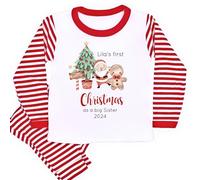 Personalised First Christmas Together Santa Gingerbread Xmas Tree Sibling Matching Christmas Clothing Outfits (Babygrow | Child Pyjamas) (UK, Age, 9 Months, 12 Months, Pyjamas: Red Stripe)