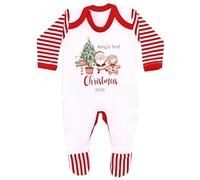Personalised First Christmas Together Santa Gingerbread Xmas Tree Sibling Matching Christmas Clothing Outfits (Babygrow | Child Pyjamas) (UK, Age, 6 Months, 9 Months, Babygrow: Red Stripe)