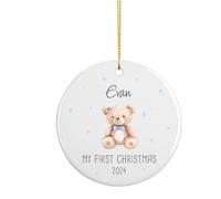 Personalised First Christmas Tree Decoration Ornament, 2024 My First Christmas, White, 8 cm (Teddy)