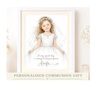 Personalised First Communion Gift | Custom Child Portrait from Photo | Holy Communion Keepsake | Boy or Girl Illustration with Name| Communion Keepsake for Boy or Girl with Name