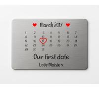 Personalised First Date Calendar Wallet Card - Custom Metal Card with Date & “Love From” Name - Romantic Gift for Partner
